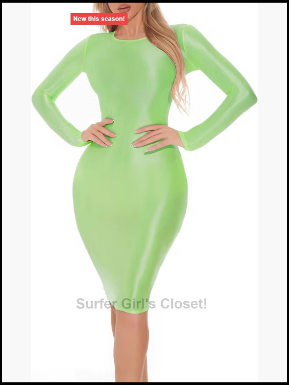 Long Sleeve Shiny Bodycon Dress with High Stretch